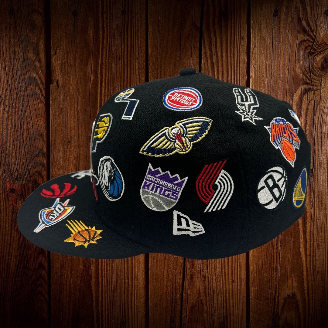 NBA New Era All Black/Gray Bottom NBA All Over Logos 59FIFTY