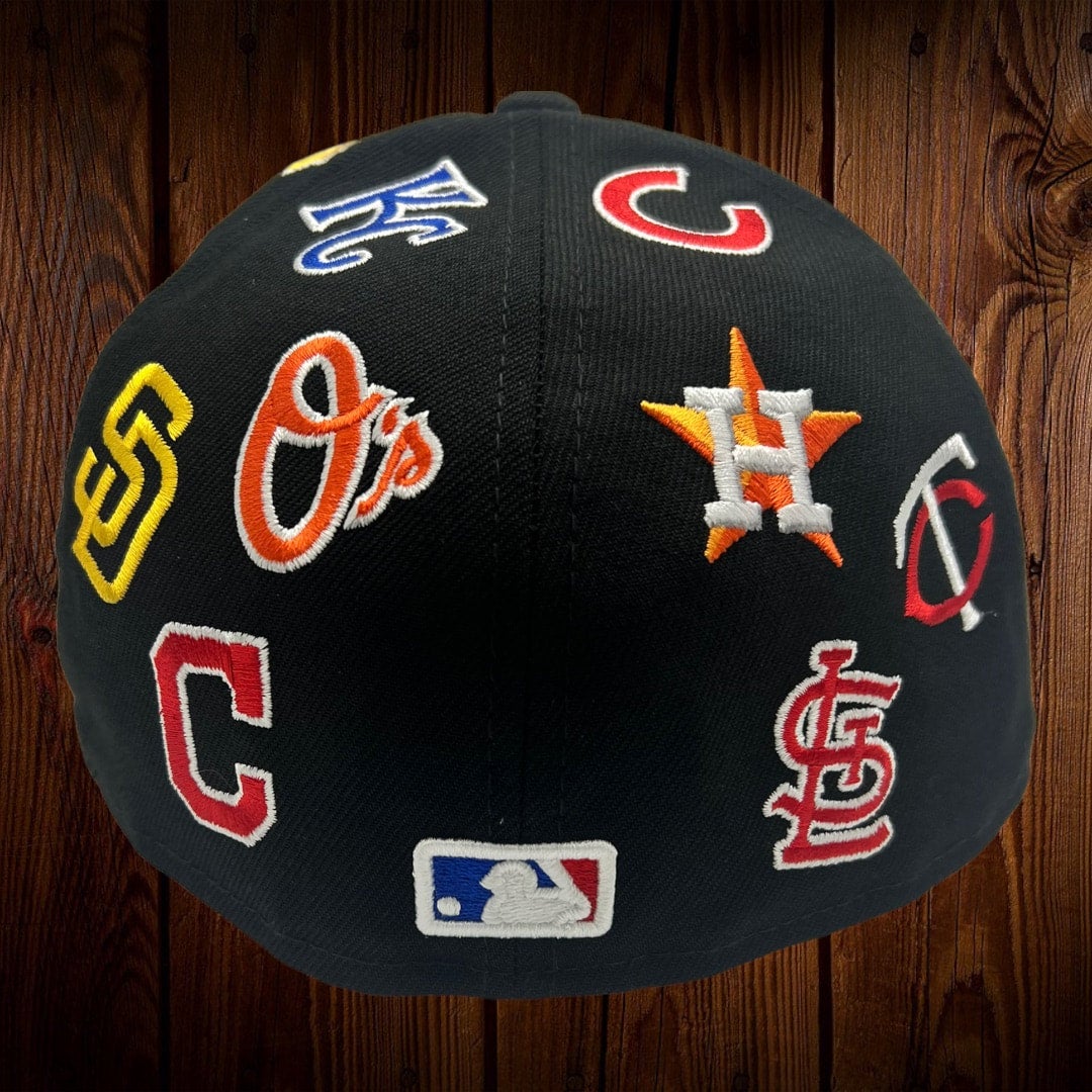 MLB New Era Allover Team Logo 59Fifty Fitted Hat - Black