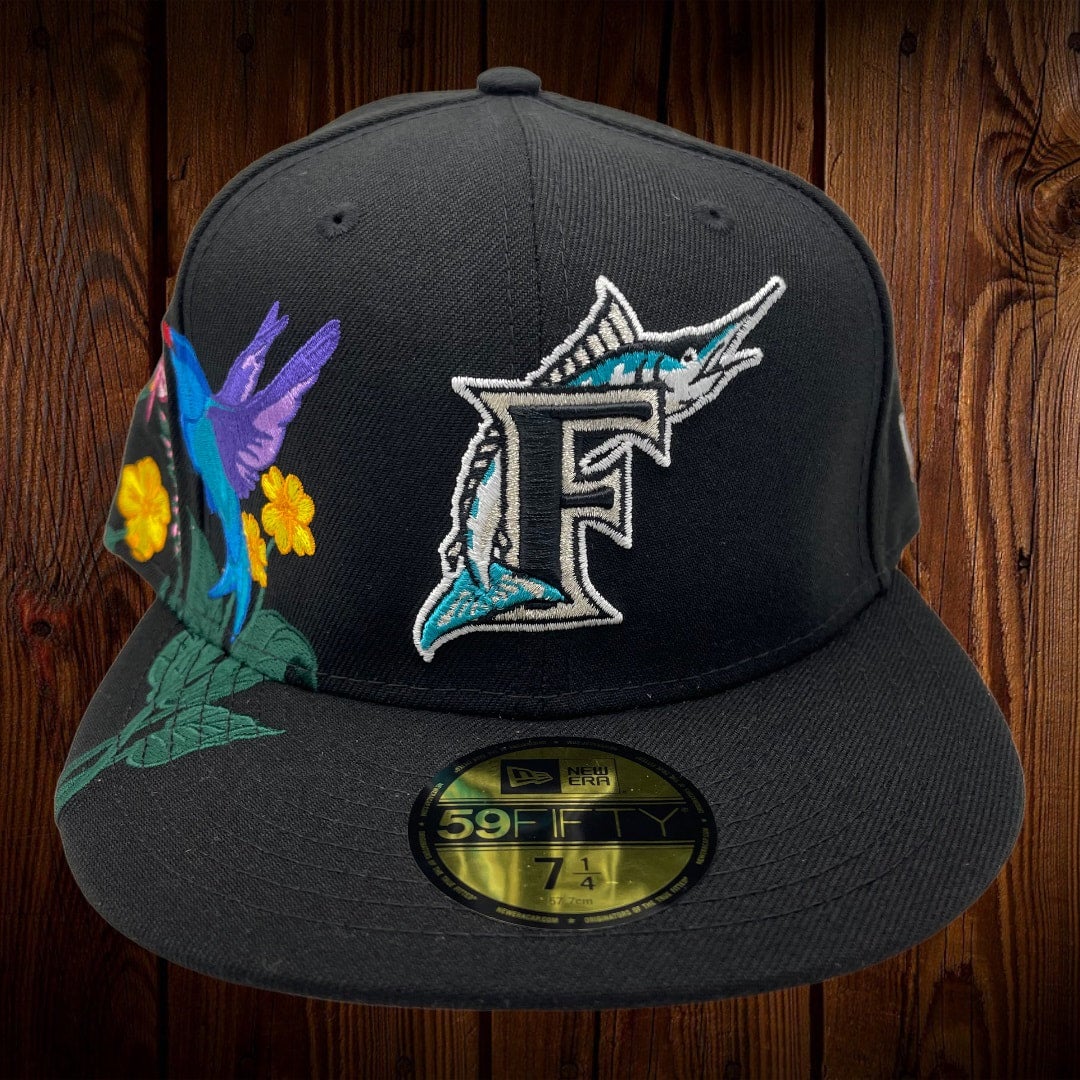 Florida Marlins New Era All Black/Gray Bottom Cooperstown Logo 59FIFTY  Fitted Hat