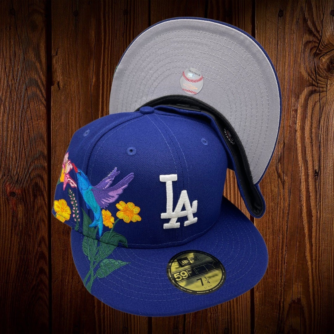 Yoghurt Kluisje Christian Los Angeles Dodgers New Era All Royal Blue/Gray Bottom With Blooming  Flowers On Side 59FIFTY Fitted Hat | My Hatstop