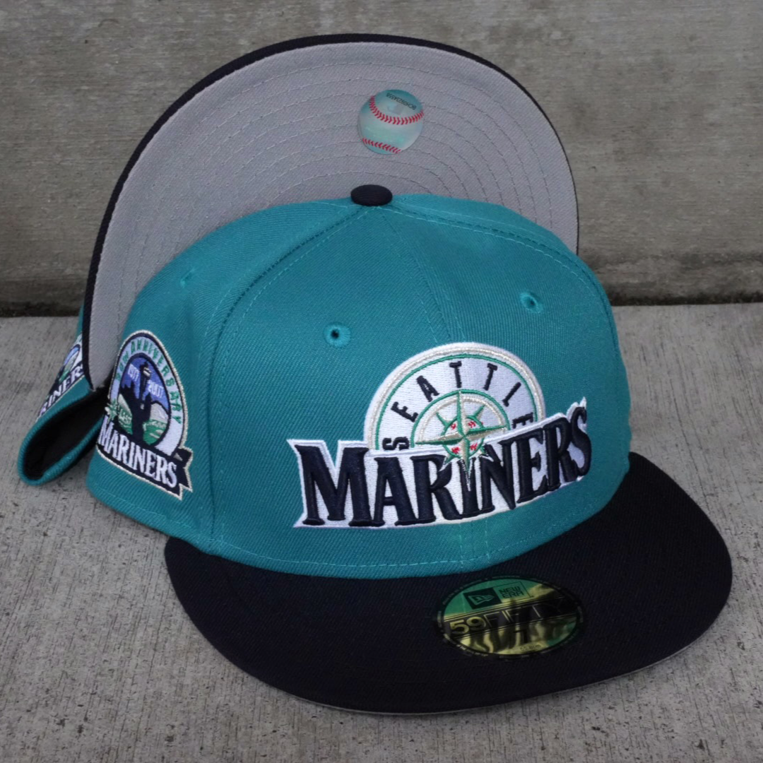 Seattle Mariners New Era Tomahawk Aqua Teal/Navy Bill And Gray Bottom  59FIFTY Fitted Hat