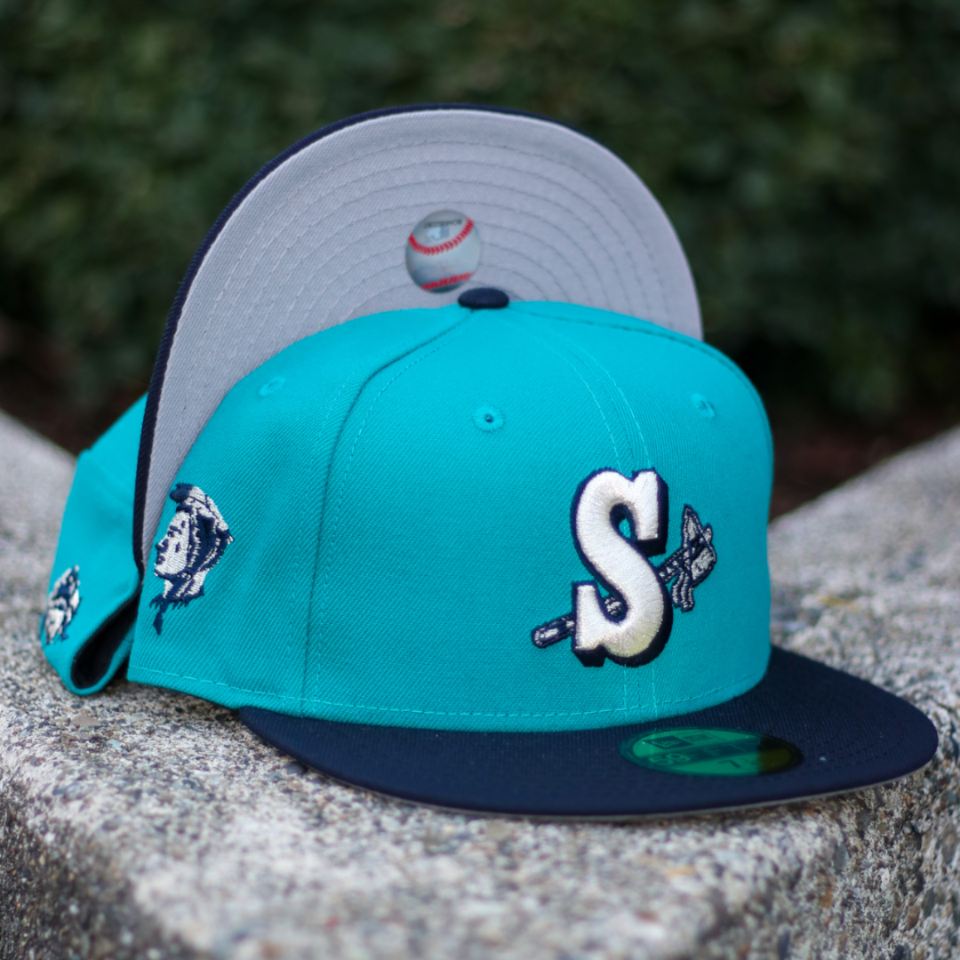 Seattle Mariners New Era Tomahawk Aqua Teal/Navy Bill And Gray Bottom  59FIFTY Fitted Hat