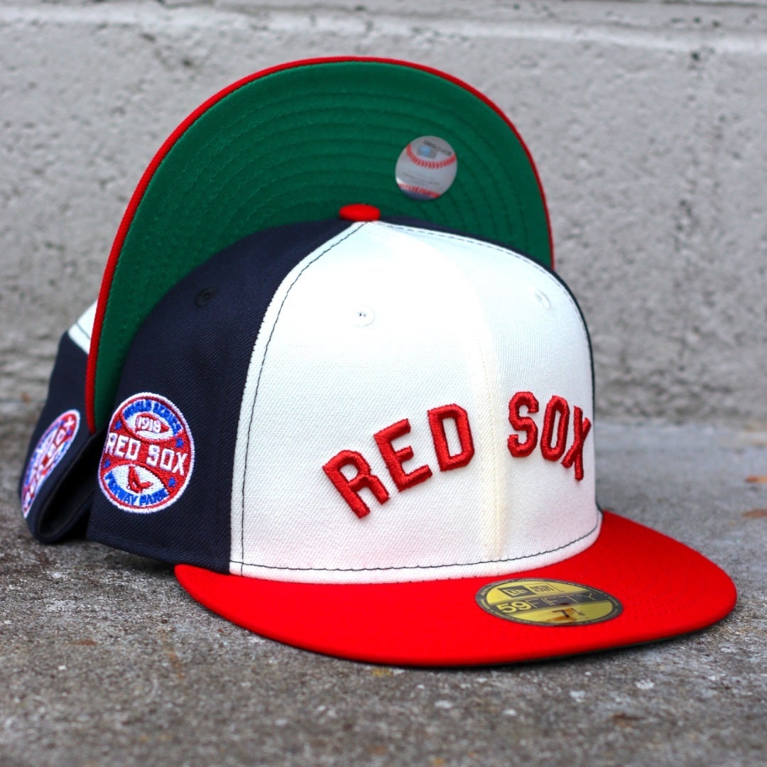Boston Red Sox New Era Jersey Pack Chrome White And Navy/Red Bill And Kelly  Green Bottom With 1918 World Series Patch On Side 59FIFTY Fitted Hat