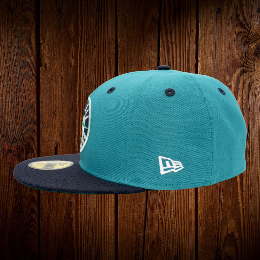 Seattle Mariners Marineros Aqua/Navy Bill And Gray Bottom With All Star  Gane 2023 Patch On Side 59FIFTY Fitted Hat