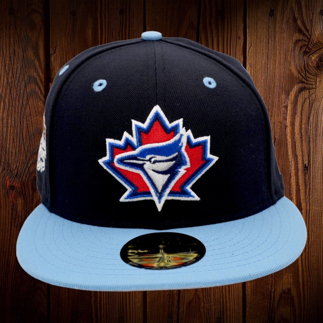 Toronto Blue Jays New Era Navy/Sky Blue Bill And Gray Bottom With 2002  All-Star Game Patch On Side 59FIFTY Fitted Hat
