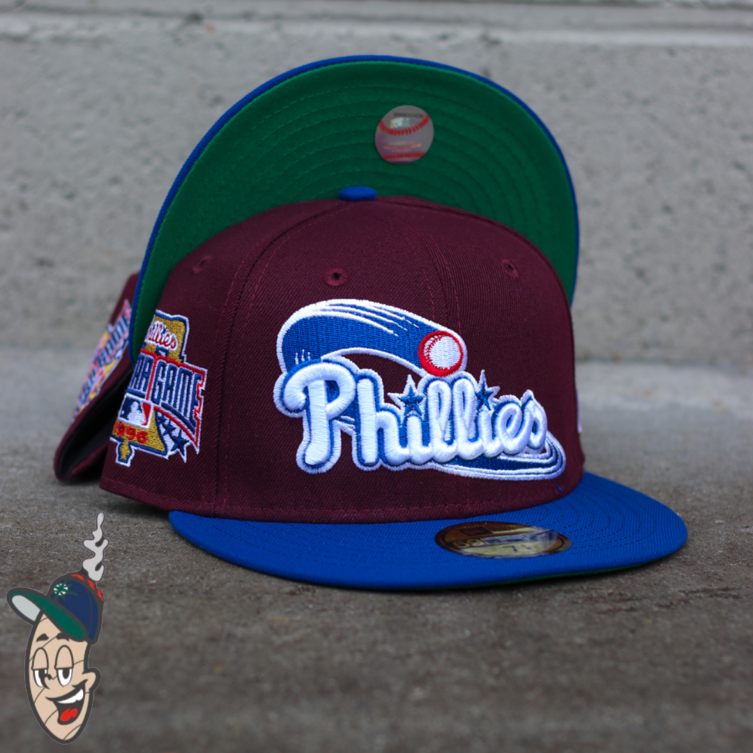 Philadelphia Phillies New Era Maroon/Royal Blue Bill And Green Bottom With  1996 All-Star Game Patch On Side 59FIFTY Fitted Hat