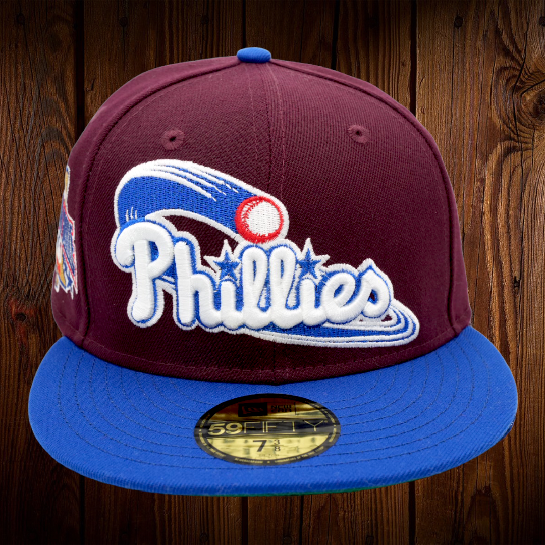 Philadelphia Phillies New Era Maroon/Royal Blue Bill And Green Bottom With  1996 All-Star Game Patch On Side 59FIFTY Fitted Hat