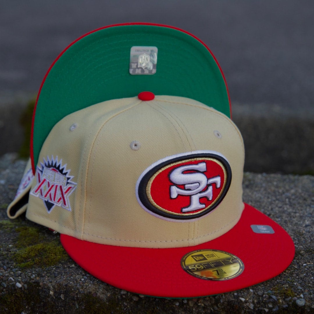 San Fransisco 49ers New Era Chrome White /Scarlet Bill And Gray Bottom With  Pro Bowl 1993 Patch On Side 59FIFTY Fitted Hat