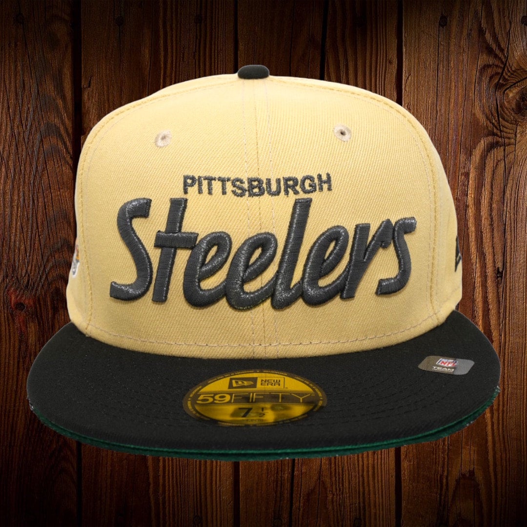 Pittsburgh Steelers New Era Vegas Gold/Black Bill And Green Bottom With  80th Anniversary Patch On Side 59FIFTY Fitted Hat