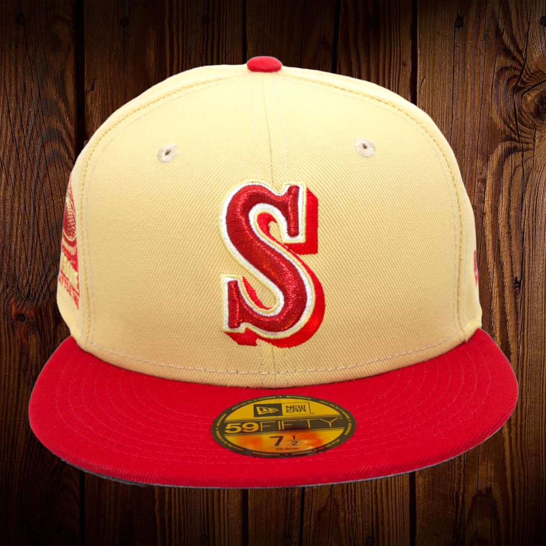 Seattle Mariners New Era S Logo Vegas Gold/Red Bill And Gray Bottom With  Kingdome Patch On Side 59FIFTY Fitted Hat