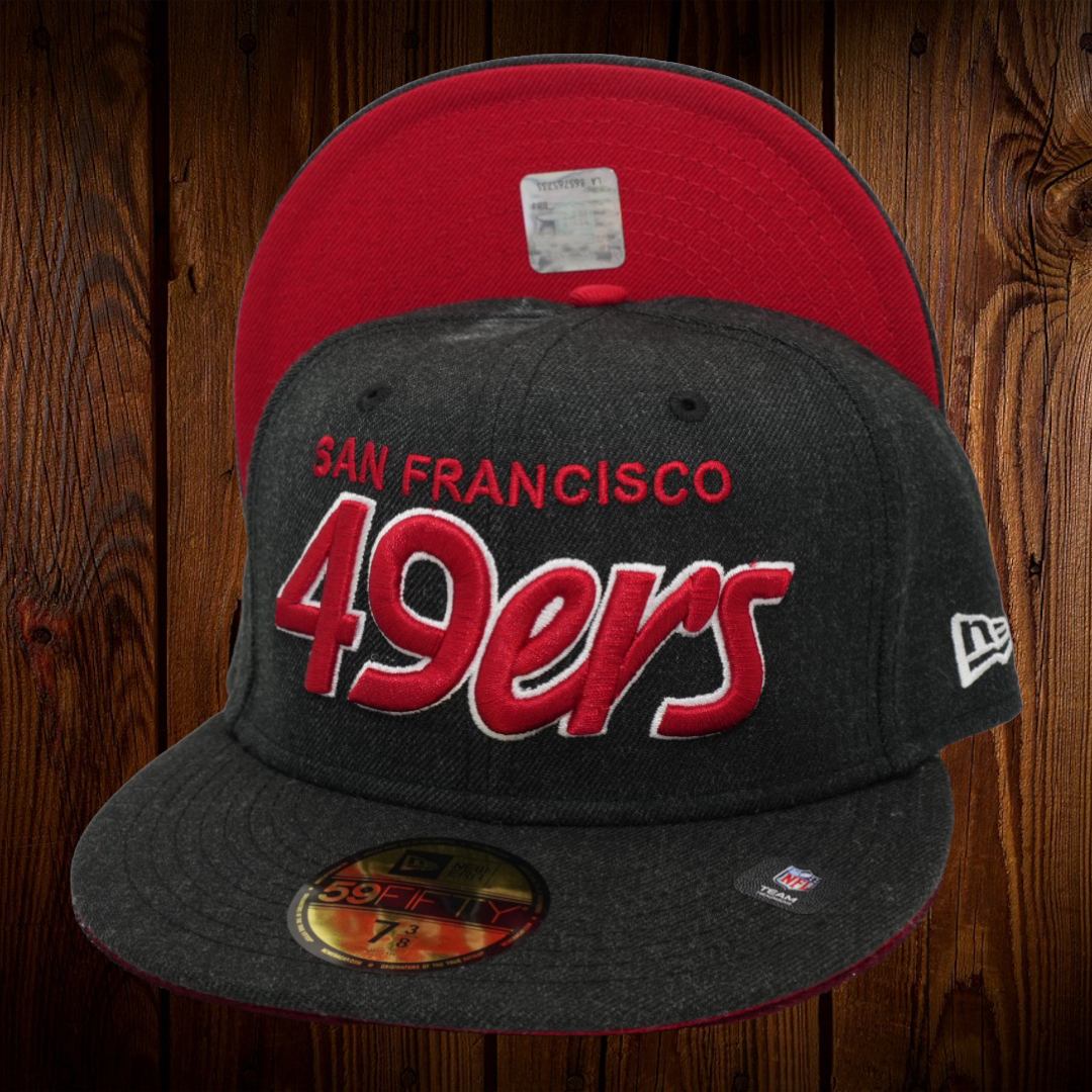 San Francisco 49ers Script Black Red Gold 59Fifty Fitted Hat by