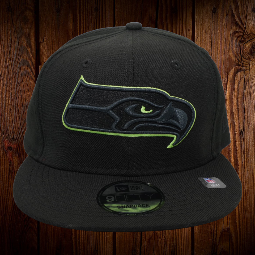 Seattle Seahawks New Era All Black/Lime Green Outline 9FIFTY Adjustable  Snapback Hat