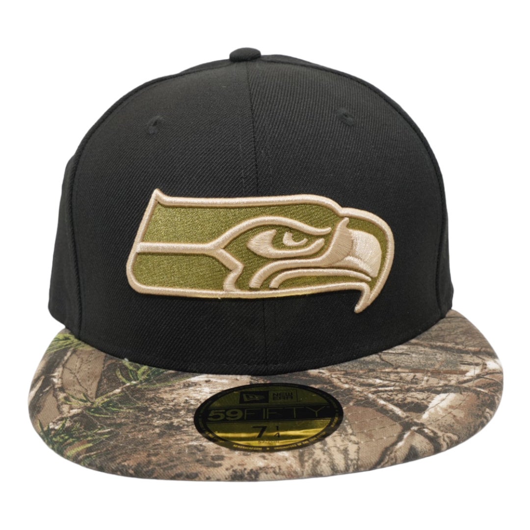 Seattle Seahawks New Era Black With Realtree Camo Bill 59FIFTY Fitted Hat