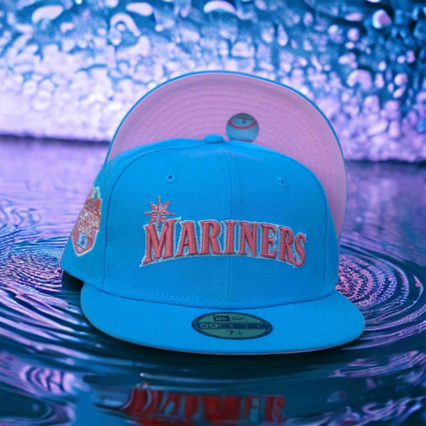 Seattle Mariners New Era 1 Sky Blue And Pink Bottom With All Star Game 2023  Patch On Side 59FIFTY Fitted Hat