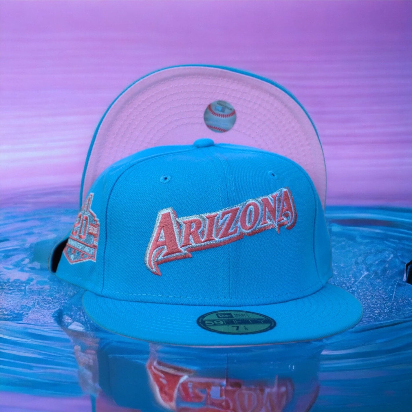 Arizona Diamondbacks New Era Sky Blue With Pink Bottom With 20th  Anniversary Patch On Side 59FIFTY Fitted Hat