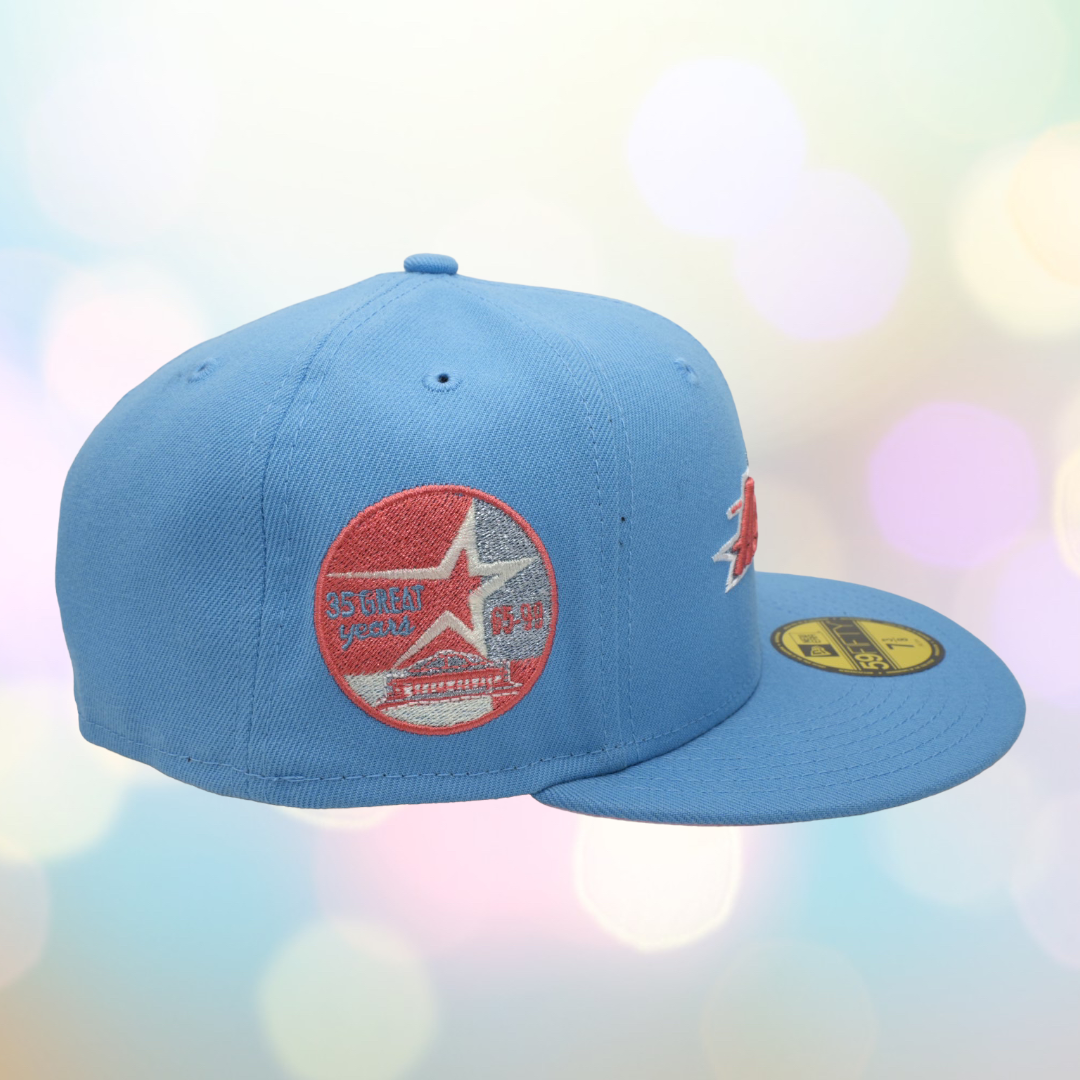 Houston Astros New Era Sky Blue With Pink Bottom With 35 Great Years Patch  On Side 59FIFTY Fitted Hat