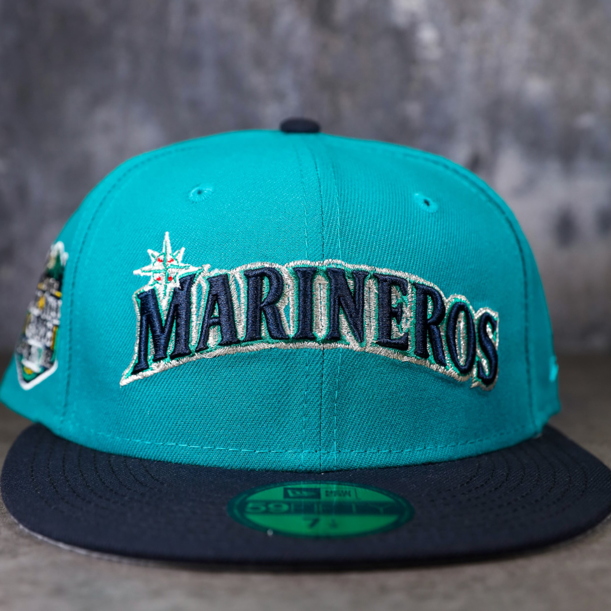 Seattle Mariners Marineros Aqua/Navy Bill And Gray Bottom With All Star  Gane 2023 Patch On Side 59FIFTY Fitted Hat