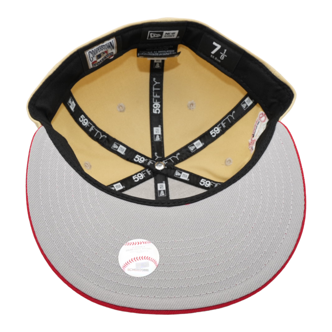 Philadelphia Phillies New Era Vegas Gold/Scarlet Red Bill And Gray Bottom  With 100th Anniversary Patch On Side 59FIFTY Fitted Hat