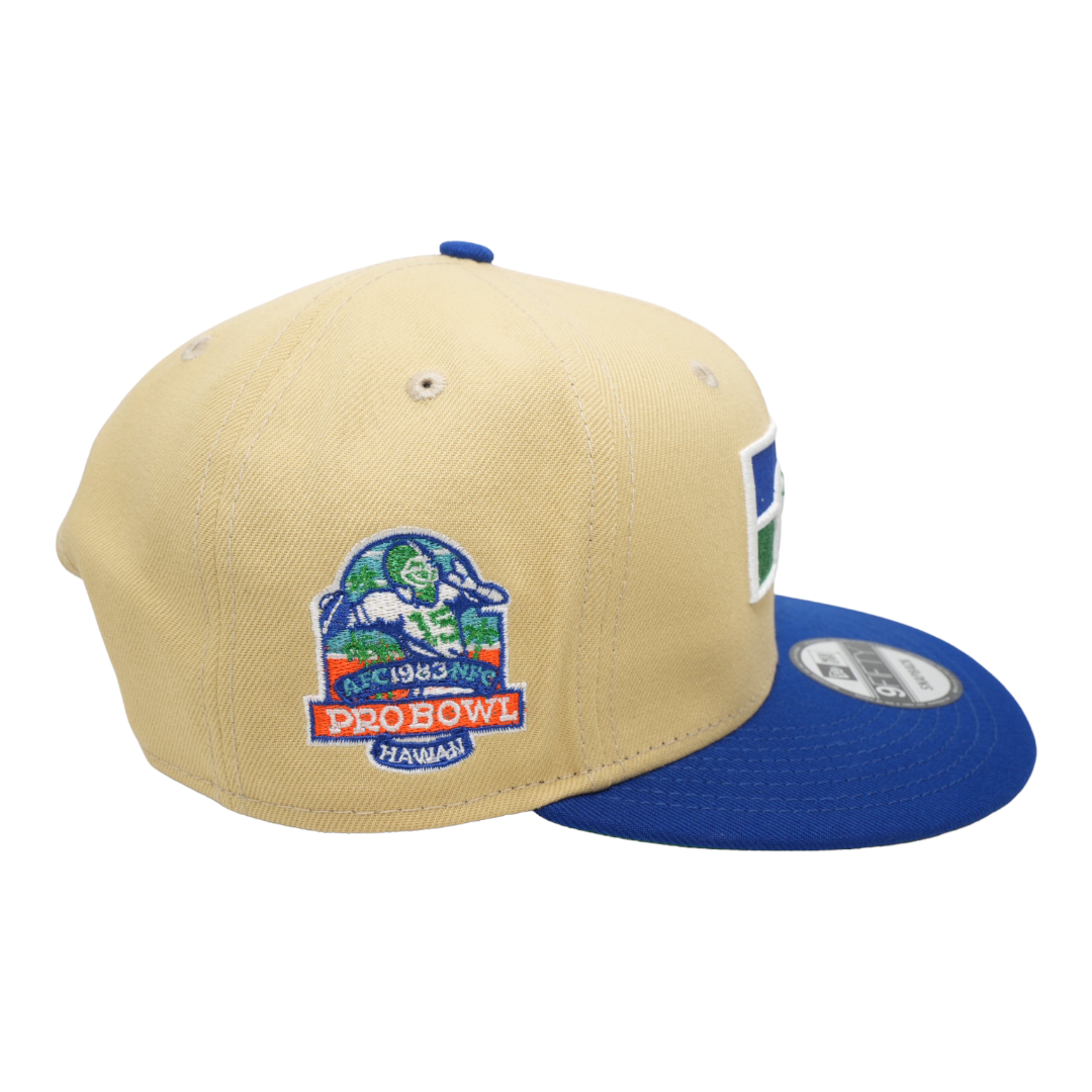 Seattle Seahawks New Era Vegas Gold/Royal Blue Bill And Kelly Green Bottom  With 1983 Pro Bowl Patch On Side 59FIFTY Fitted Hat.