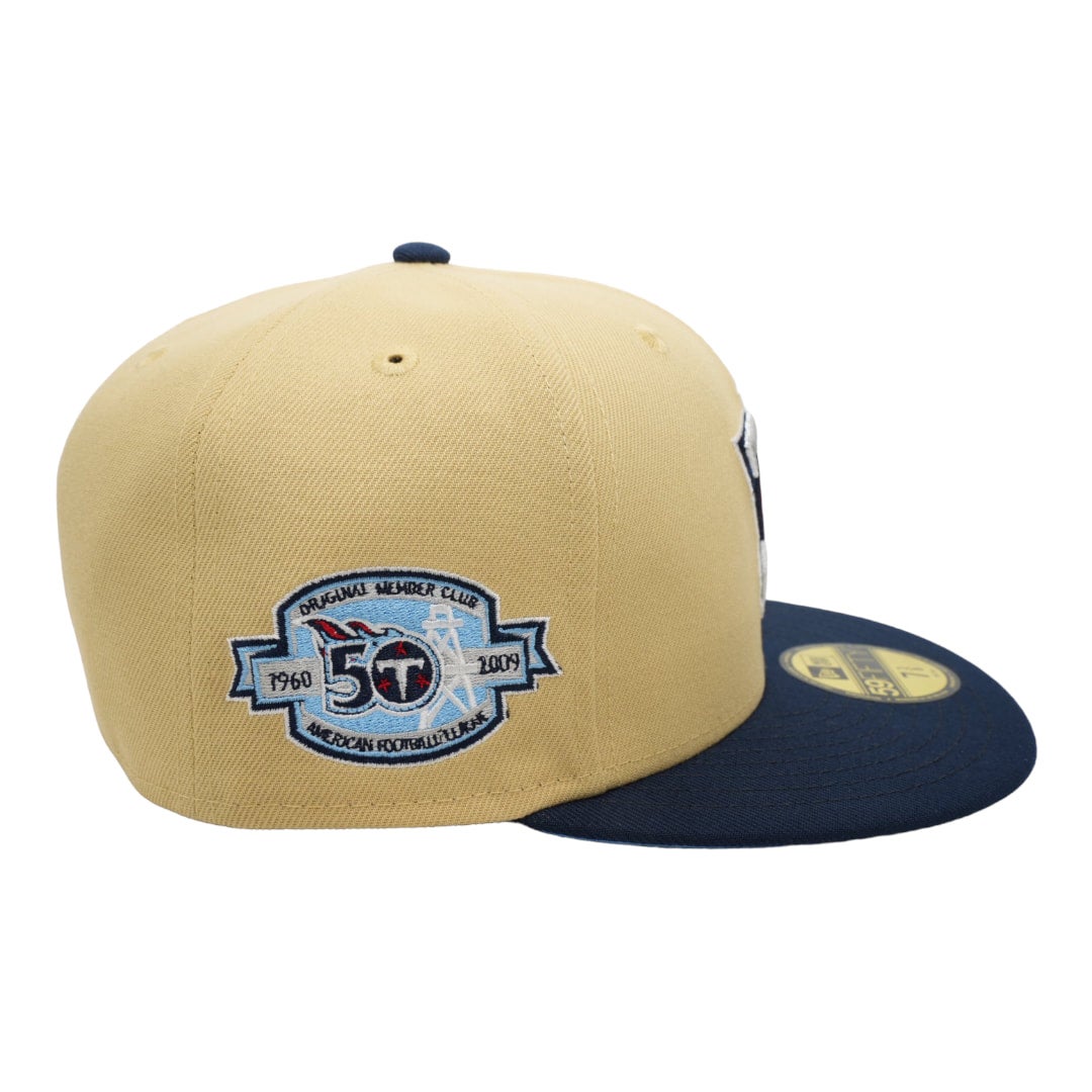 Tennessee Titans New Era Vegas Gold/Navy Bill And Sky Blue Bottom With 50th  Anniversary Patch On Side 59FIFTY Fitted Hat