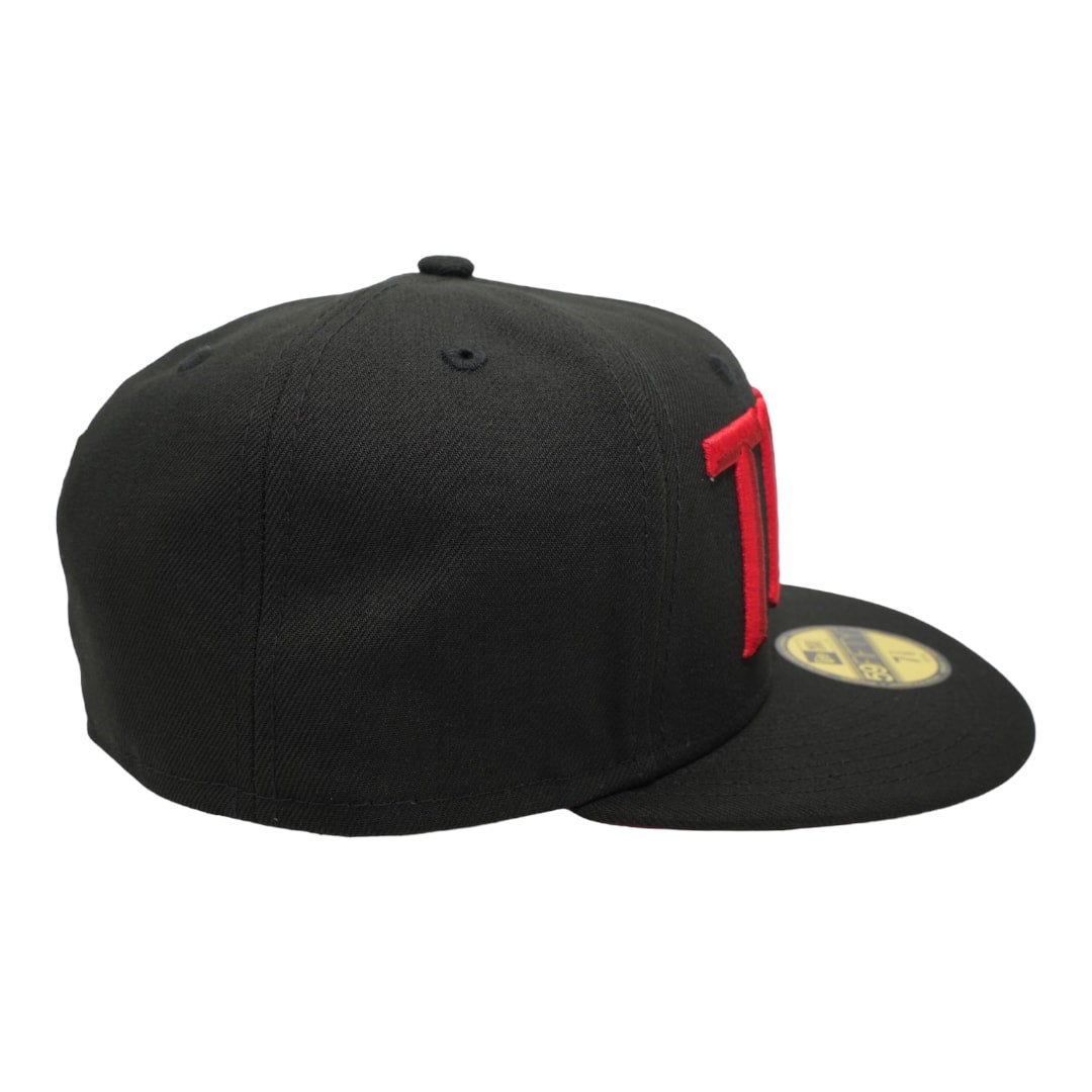 Toros de Tijuana New Era All Black And Red Bottom 59FIFTY Fitted