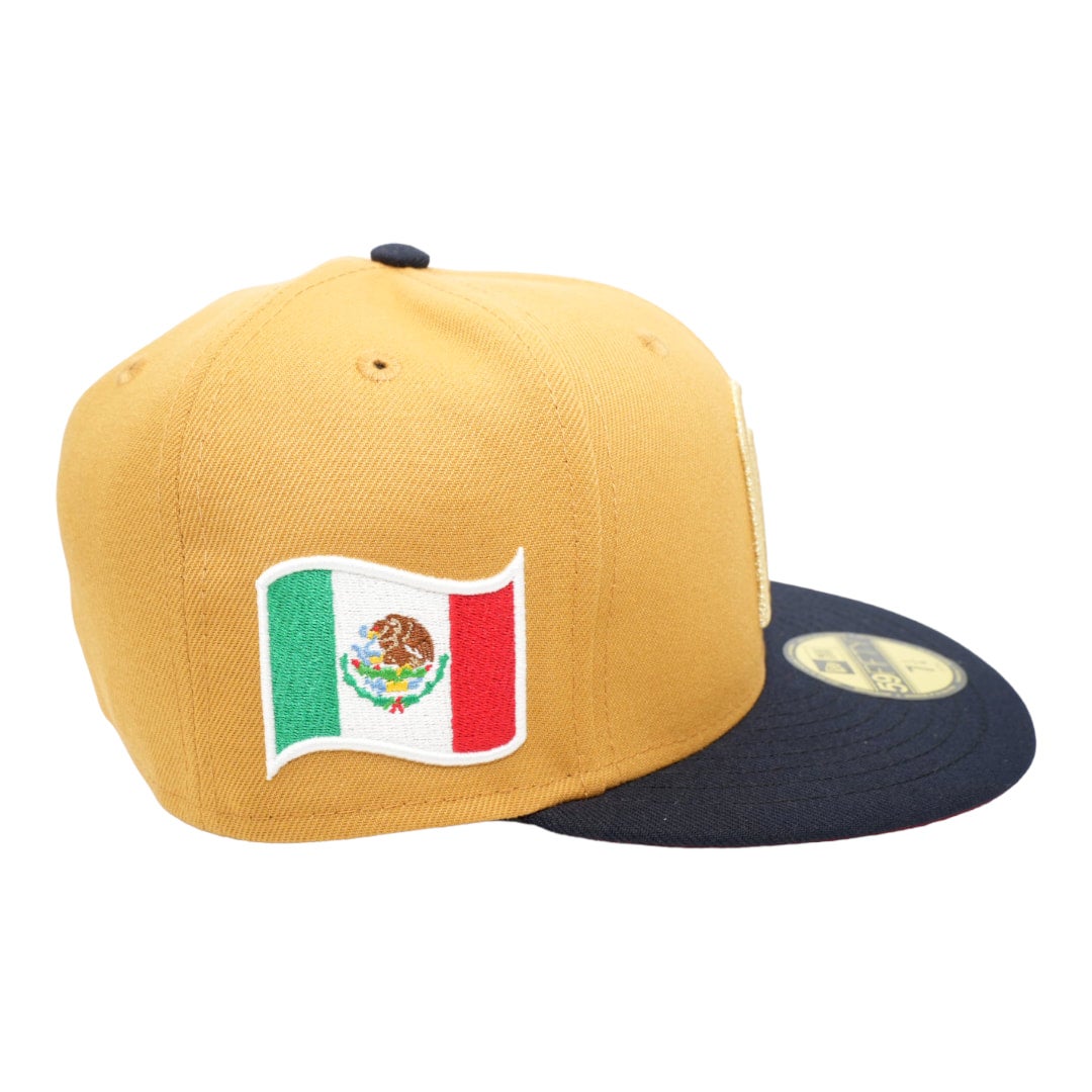 WBC Mexico New Era Panama Tan/Navy And Red Bottom With Mexican Flag Patch  On Side 59FIFTY Fitted Hat