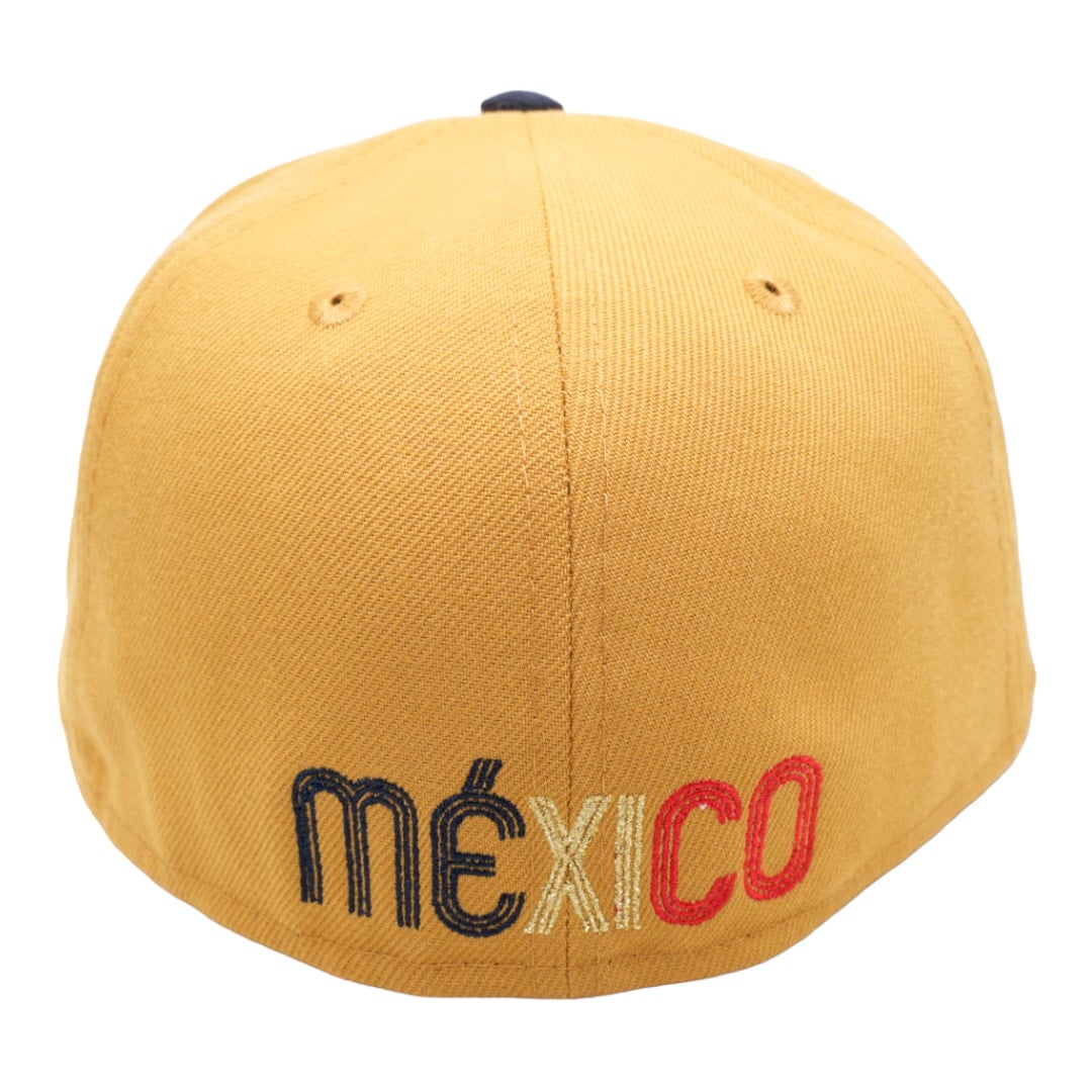 WBC Mexico New Era Panama Tan/Navy And Red Bottom With Mexican Flag Patch  On Side 59FIFTY Fitted Hat