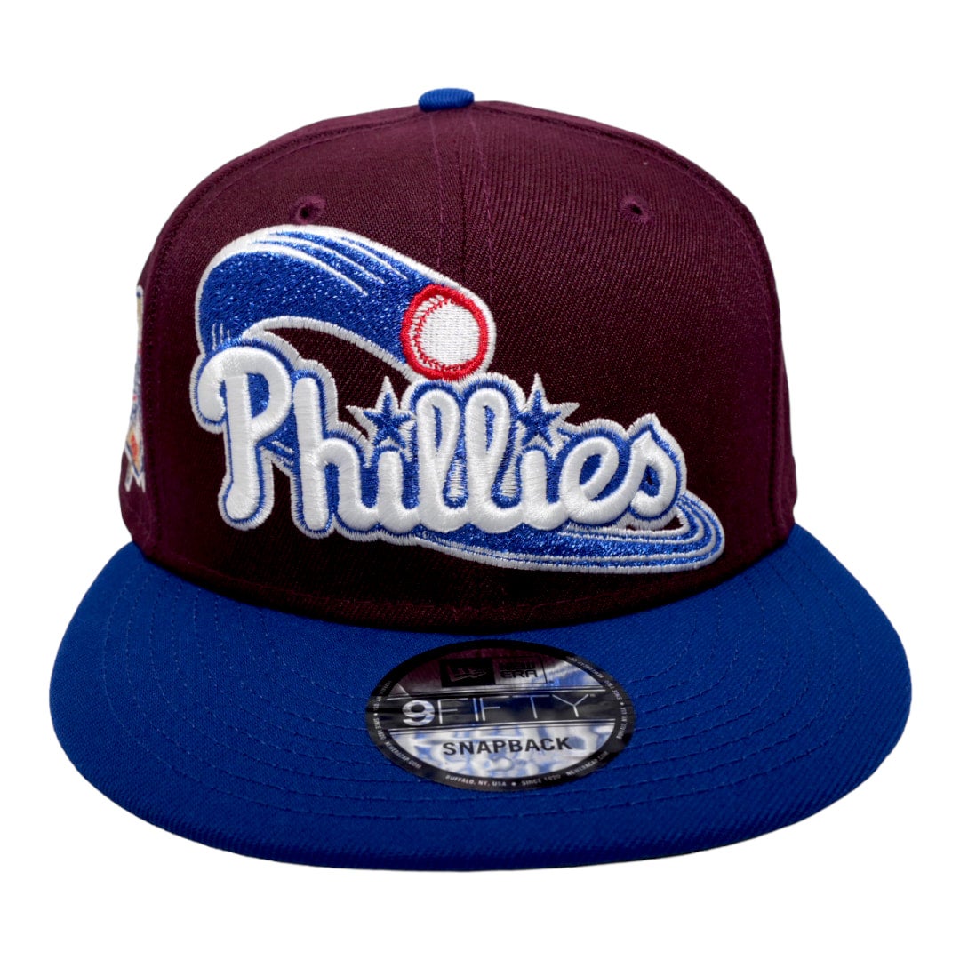 Philadelphia Phillies New Era Team Split 9FIFTY Snapback Hat - Burgundy/Light  Blue