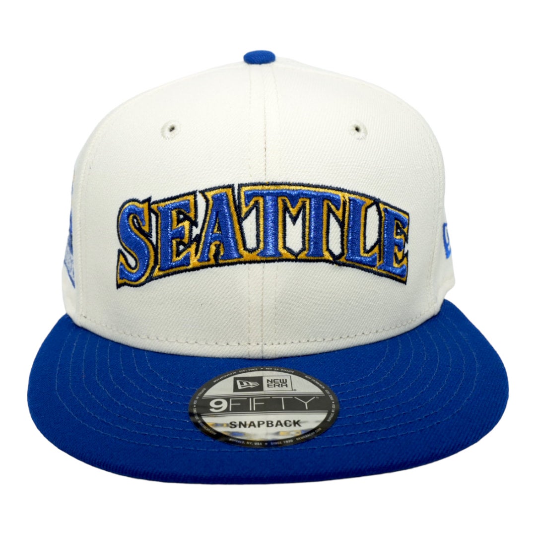 Seattle Mariners New Era All White With Team Color And 30TH Anniversary  Patch On Side 9FIFTY Adjustable Snapback Hat