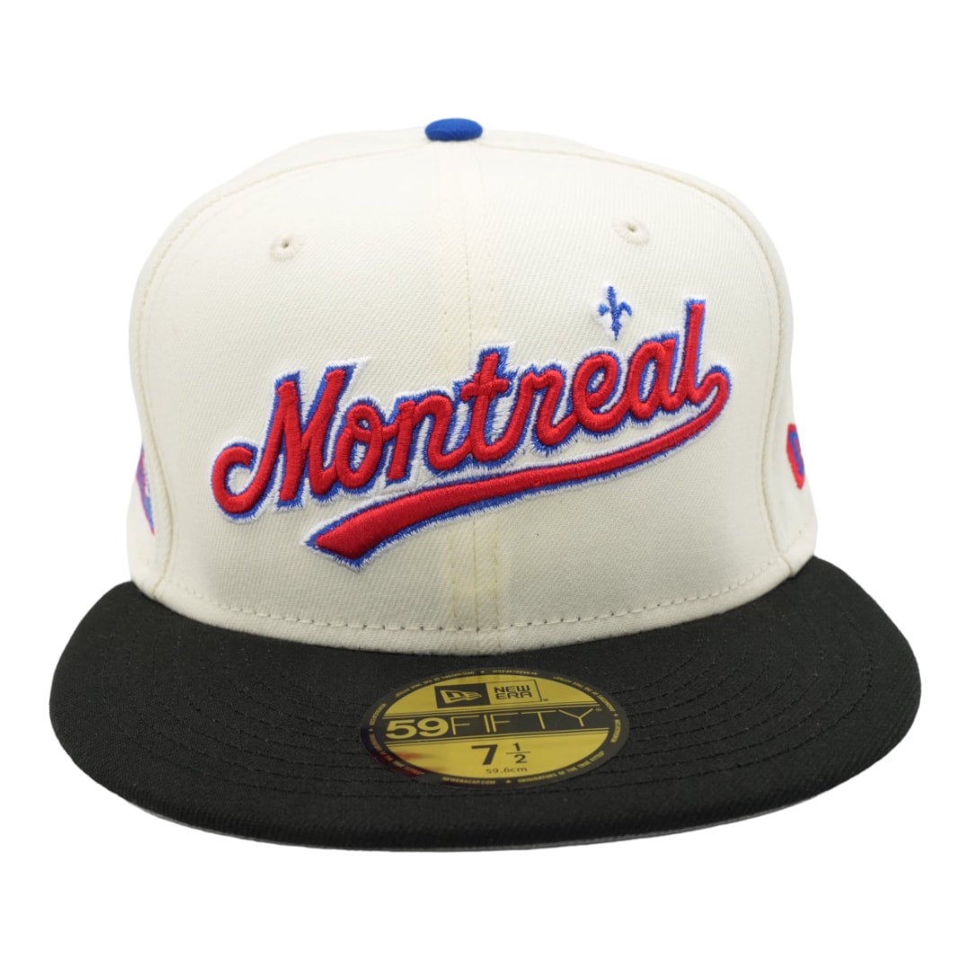 Montreal Expos Stadium New Era Fitted 59FIFTY Hat (Gray Black Khaki Under BRIM) 7 1/8