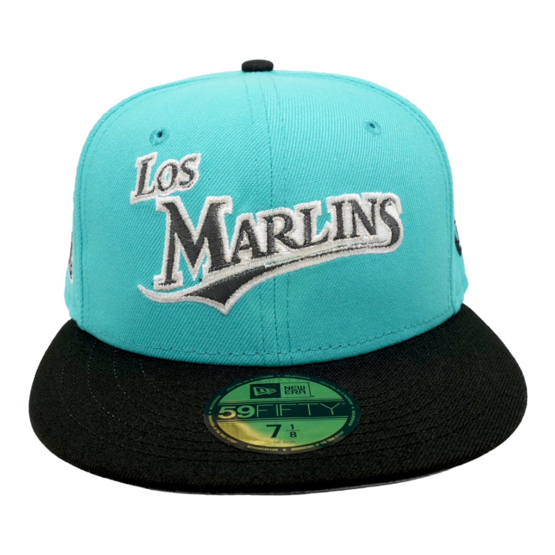 Florida Marlins New Era Los Marlins Teal/Black Bill And Gray Bottom With  1993 Inaugural Patch On Side 59FIFTY Fitted Hat