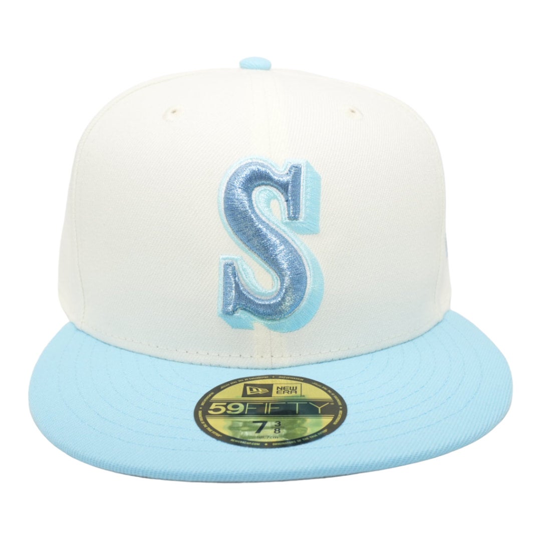 New Era Seattle Mariners 20th Anniversary 59FIFTY Hat Chrome White Size 7  5/8