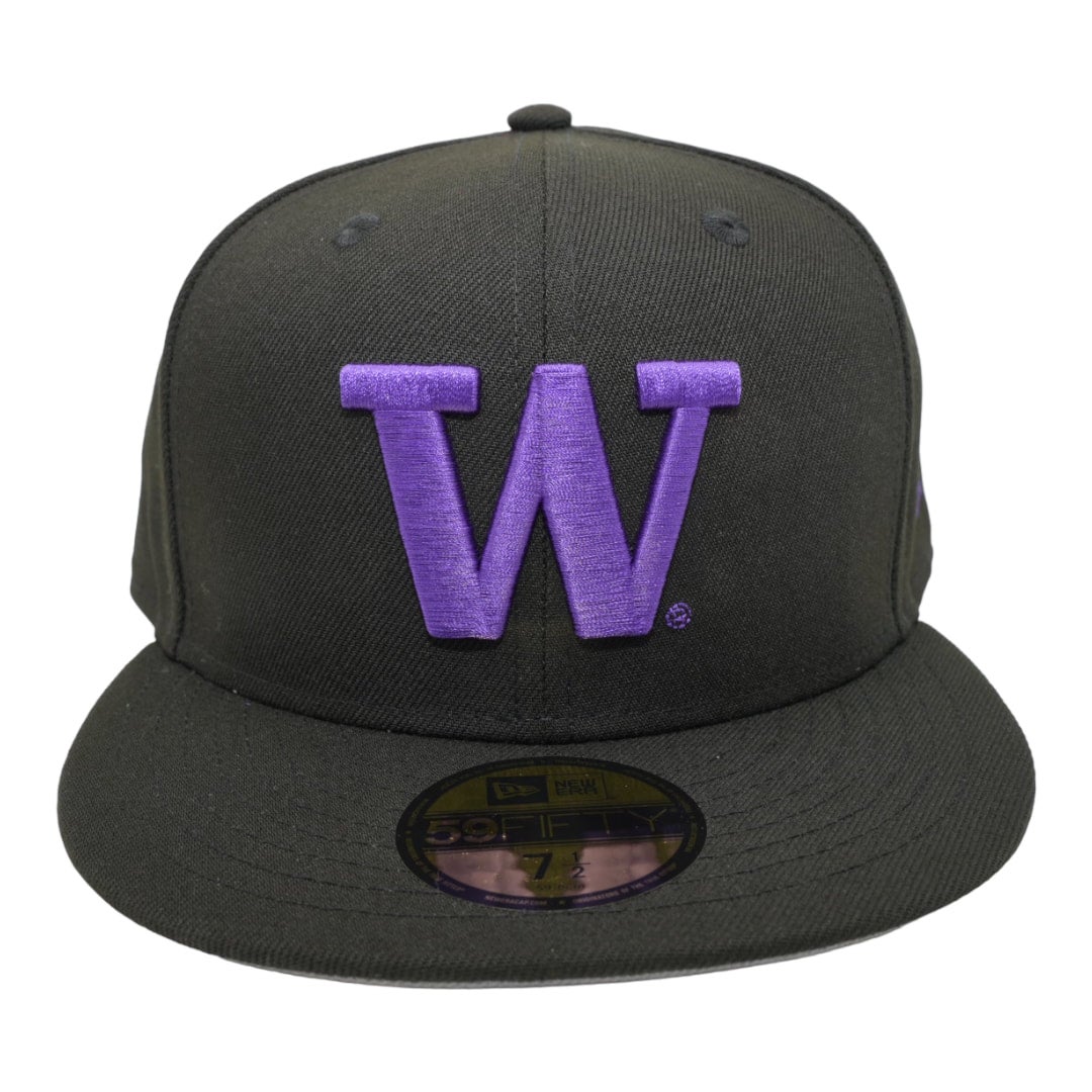 Washington Huskies New Era Purple W All Black And Gray Bottom 59FIFTY Fitted  Hat