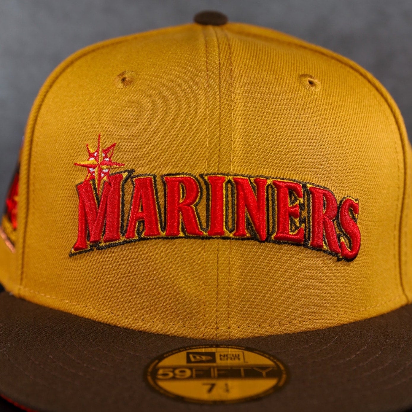 Red Seattle Mariners Soft Yellow Bottom 2001 All Star Game Side Patch New Era Fitted 7 1/4