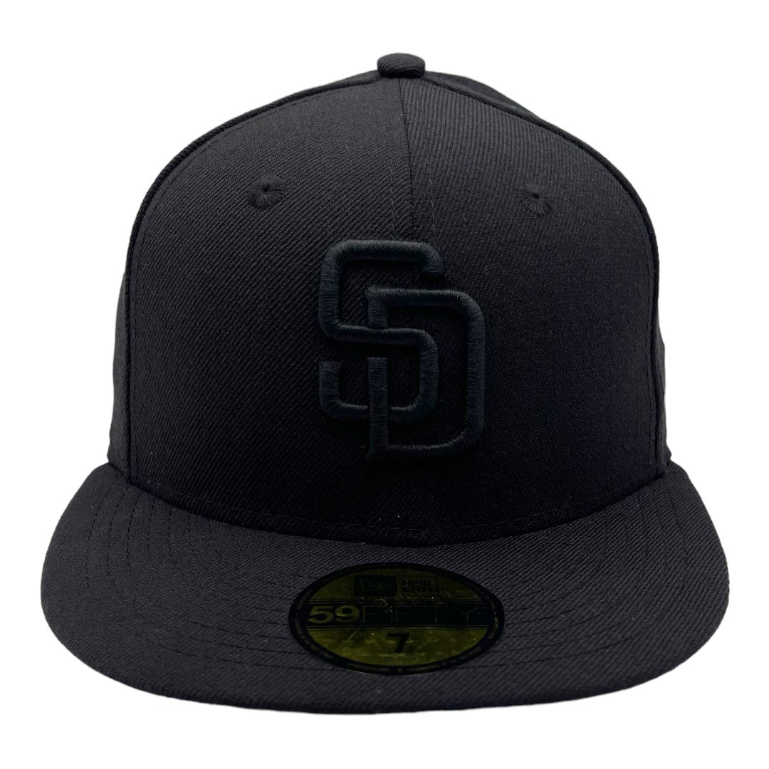 San Diego Padres New Era Black On Black With Black Bottom 59FIFTY Fitted Hat