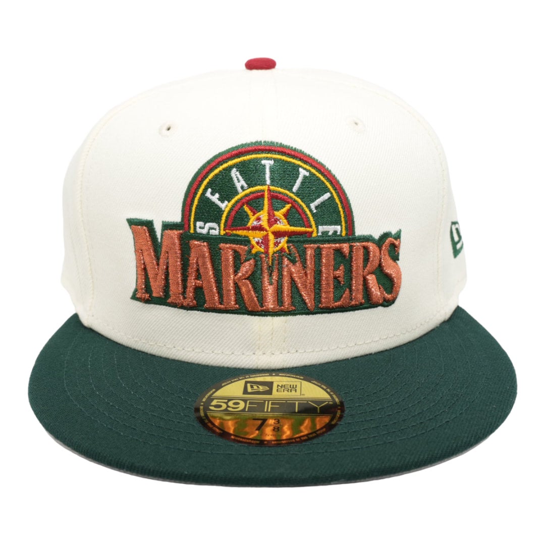 Men's Seattle Mariners New Era White/Aqua Cooperstown Collection Kingdome  Chrome 59FIFTY Fitted Hat