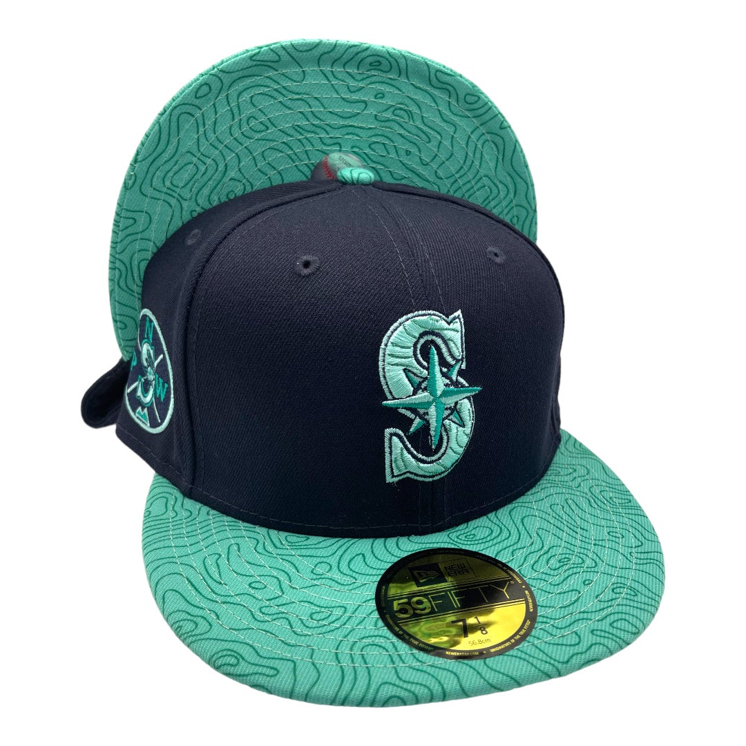 Seattle Mariners New Era Navy/Pattern Teal Bill All Star Game With PNW  Patch On Side 59FIFTY Fitted Hat