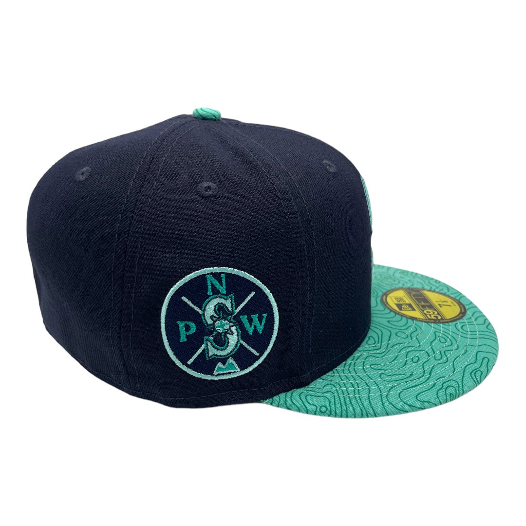 Seattle Mariners New Era Navy/Pattern Teal Bill All Star Game With PNW  Patch On Side 59FIFTY Fitted Hat