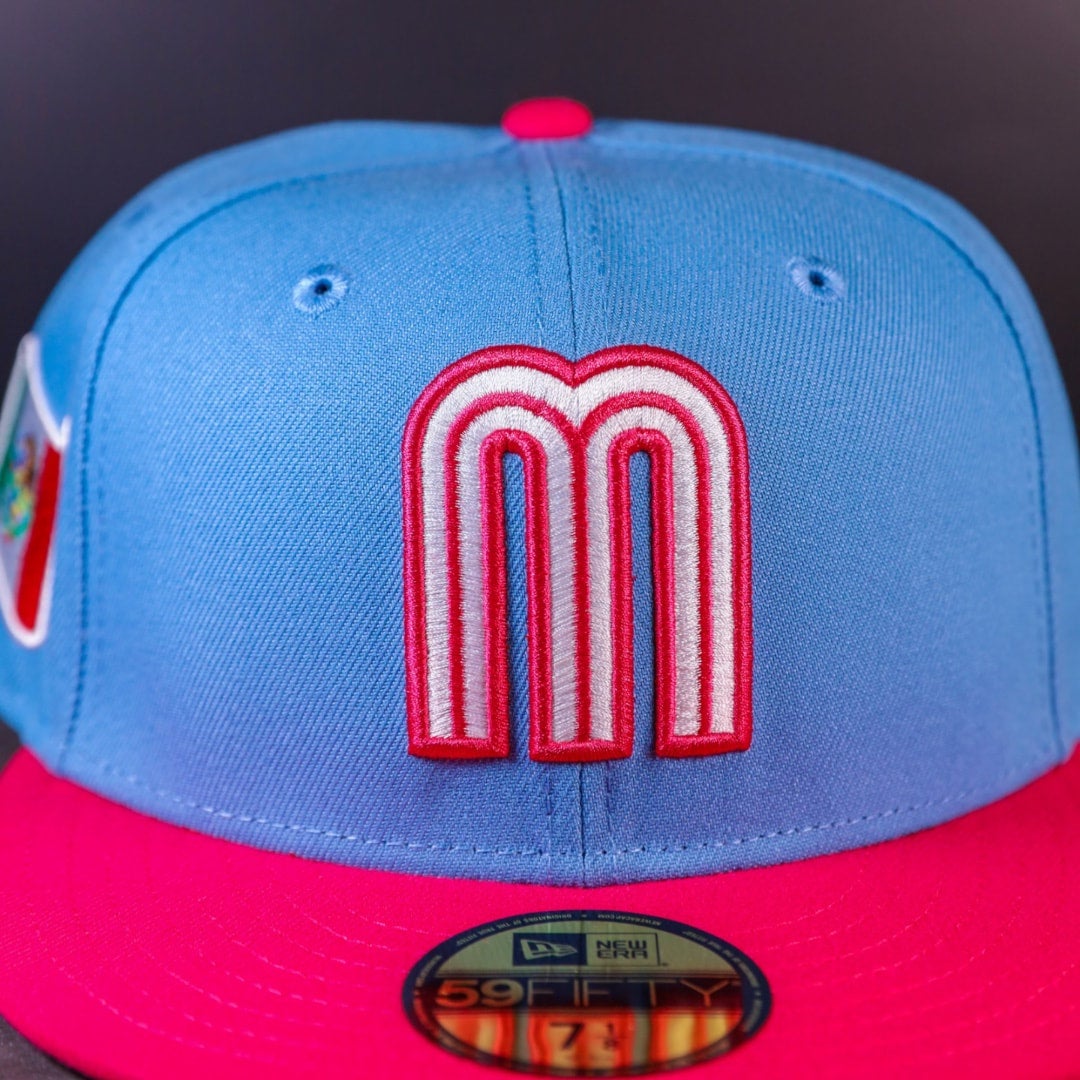 Mexico Sky Blue Pink Two Tone WBC Gray UV New Era 59FIFTY Fitted Hat