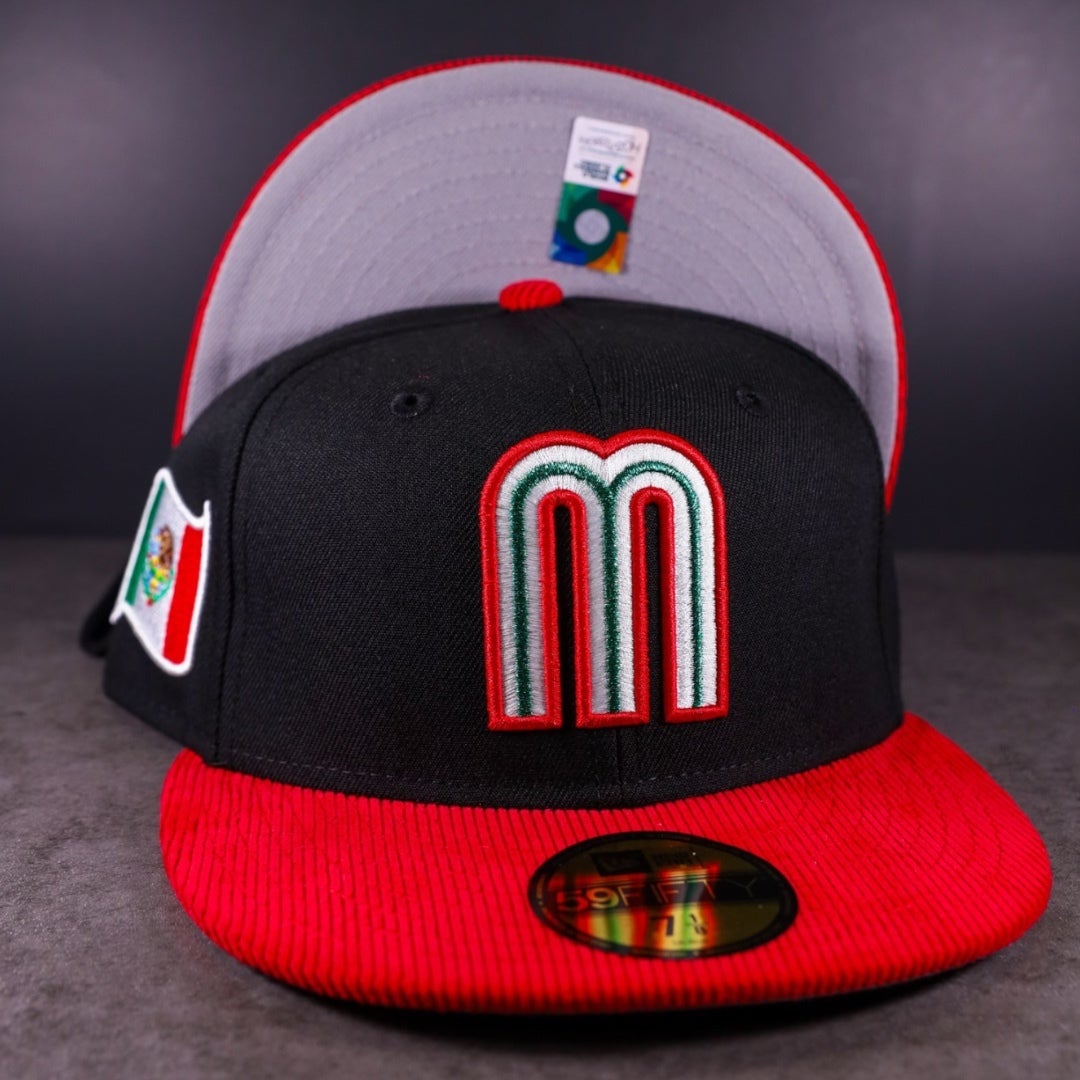 WBC Mexico New Era Black/Scarlet Corduroy Bill And Gray Bottom With