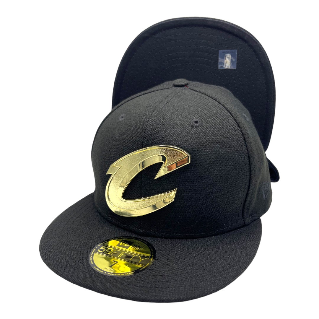 Cleveland Cavaliers New Era All Black With Metal Gold Badge 59FIFTY Fitted Hat My Hatstop