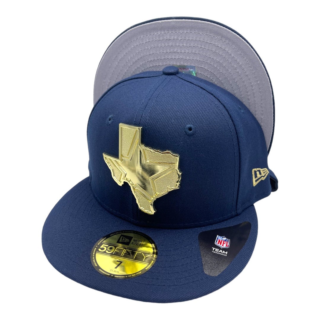 Dallas Cowboys New Era All Navy With Metal State Gold Badge 59FIFTY Fitted Hat My Hatstop