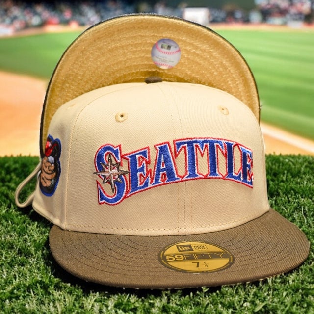 New Era 59FIFTY Seattle Mariners Team Landscape Fitted Hat Vegas Gold Hunter Green