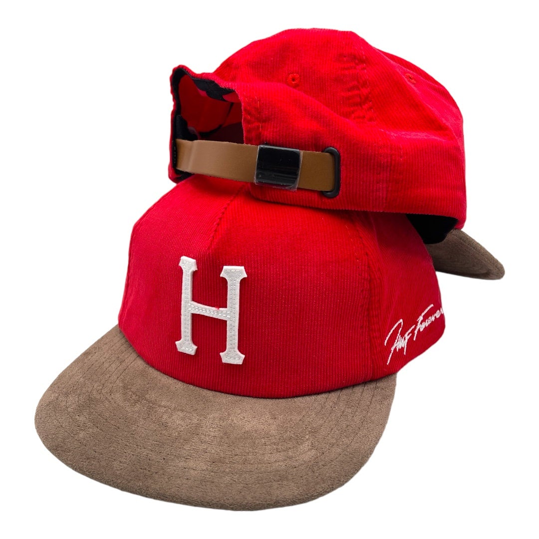 Huf All Red Corduroy Classic H 5 Panel Flat Bill Unstructured Strapback Hat