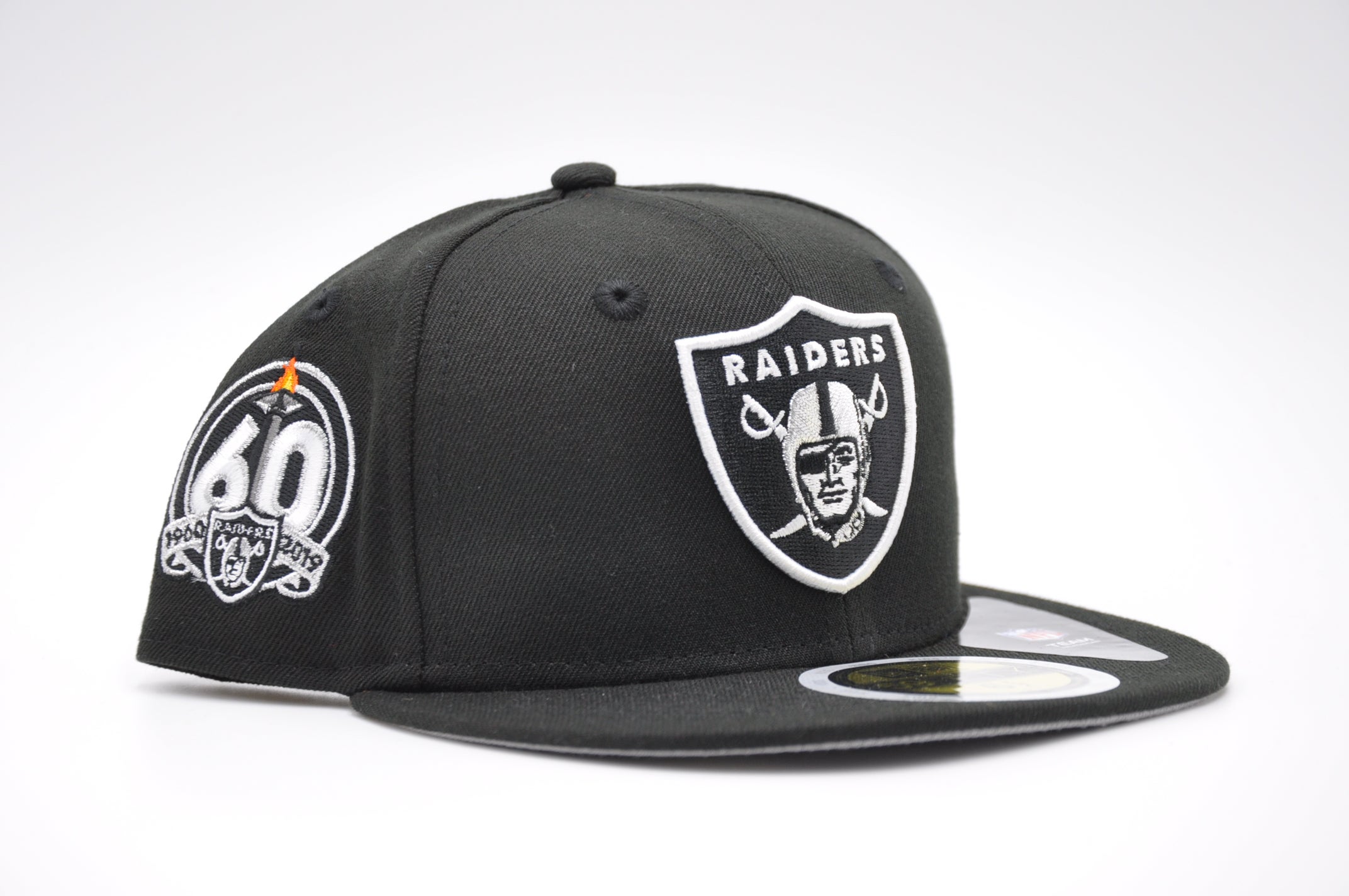 Las Vegas Raiders New Era All Black/Red Under Visor With Super Bowl XVIII  Patch On Side 59FIFTY Fitted Hat