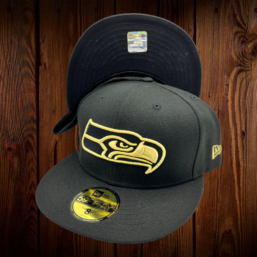 Seattle Seahawks New Era All Black With Metallic Gold Logo 59FIFTY