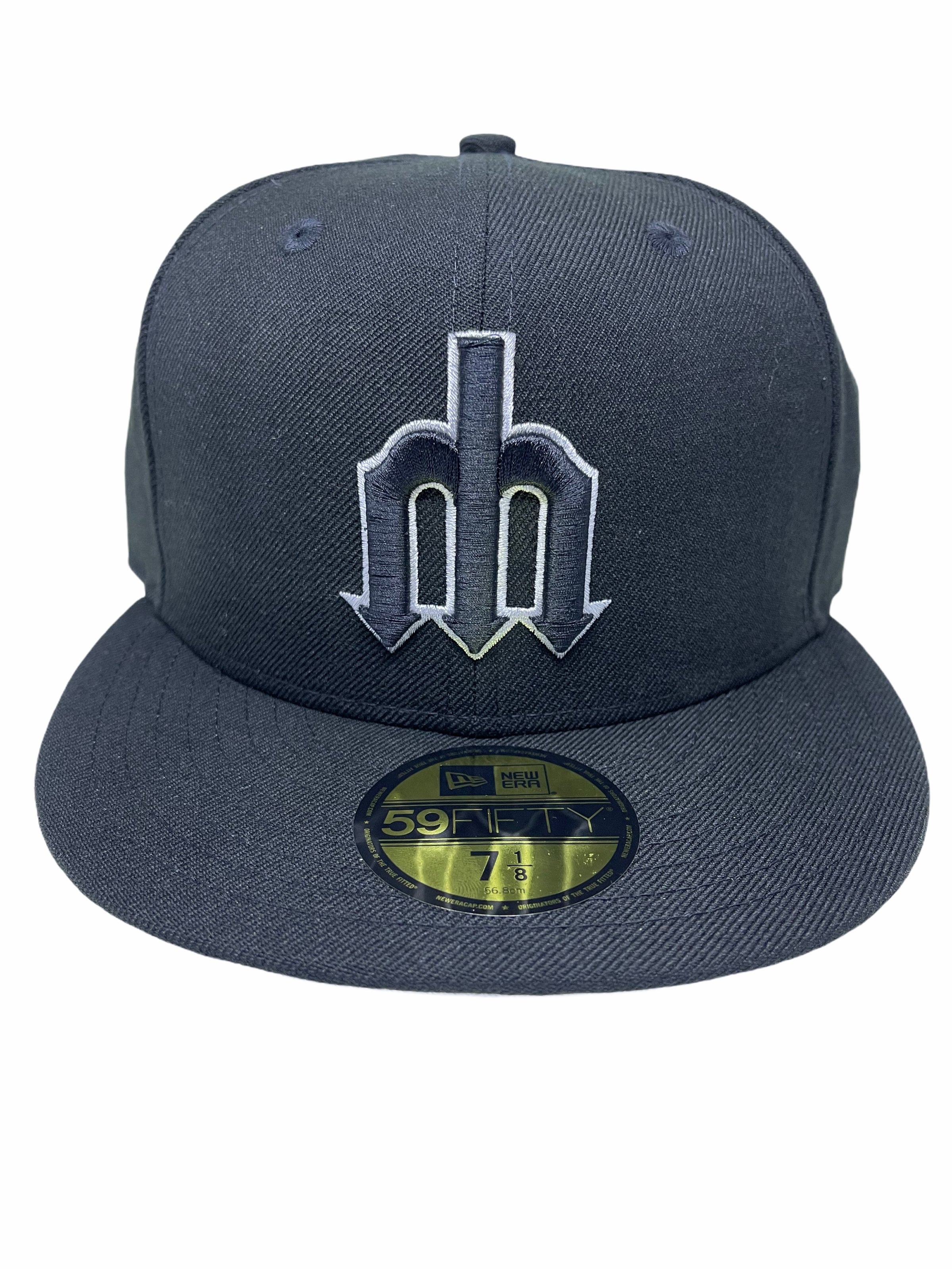 Seattle Mariners New Era All Black With White Outline Around Trident Letter  M 59FIFTY Fitted Hat