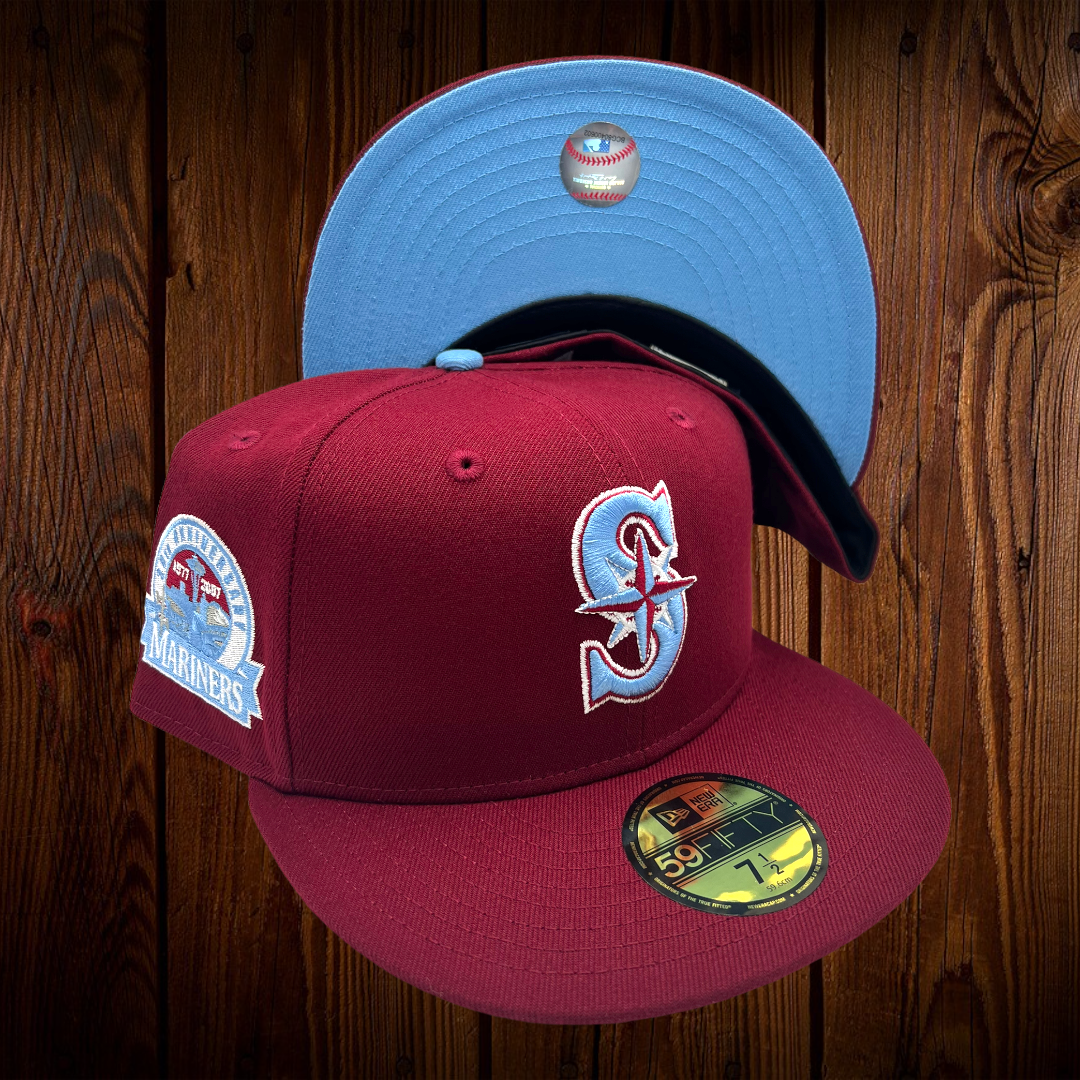 SEATTLE MARINERS 30TH ANNIVERSARY SKY BURGUNDY TOAST BRIM NEW ERA