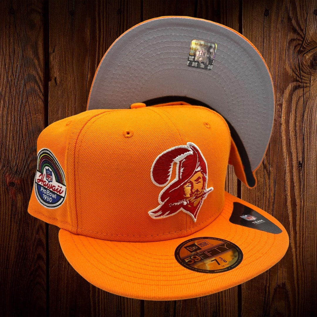 Tampa Bay Buccaneers New Era All Orange With Throwback Logo And 1980 Pro  Bowl Patch On Side 59FIFTY Fitted Hat