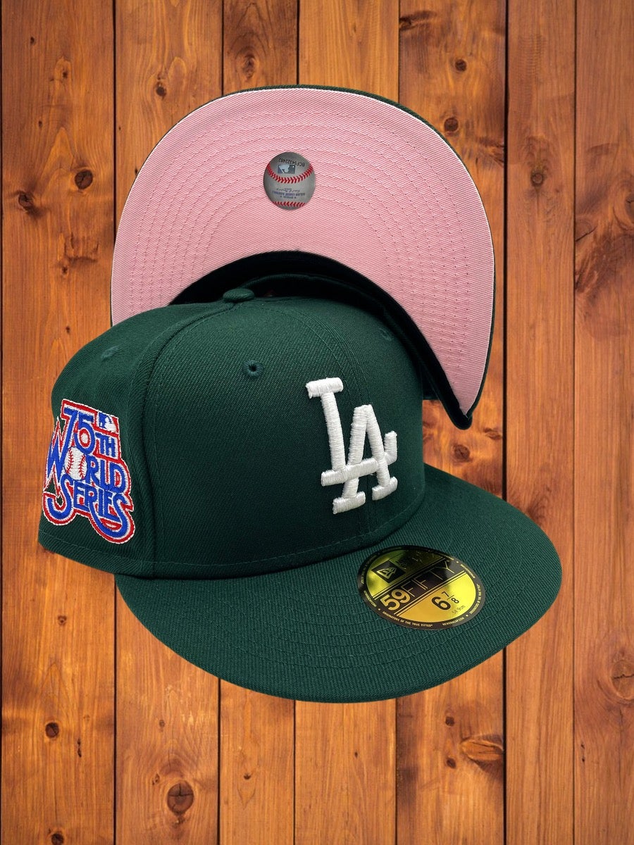 Los Angeles Dodgers New Era All Dark Green/Pink Bottom With 75TH World  Series Patch On Side 59FIFTY Fitted Hat